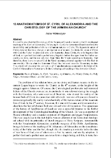 12 anathematisms of St. Cyril of Alexandria and the Christology of the Armenian Church