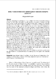 Newly discovered documents about Grigor Zohrap’s activity