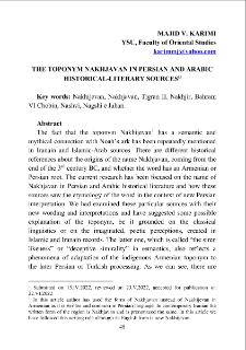 The Toponym Nakhjavan in Persian and Arabic Historical-Literary Sources