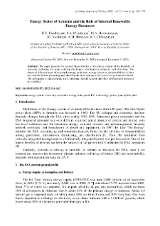 Energy Sector of Armenia and the Role of Internal Renewable Energy Resources