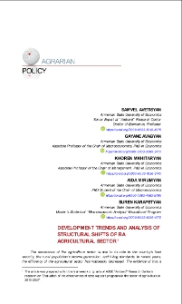 Development Trends and Analysis of Structural Shifts of RA Agricultural Sector