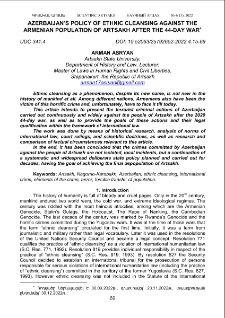 Azerbaijan’s Policy of Ethnic Cleansing against the Armenian Population of Artsakh after the 44-Day War
