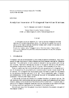 Analytical Inversion of Tridiagonal Hermitian Matrices