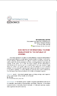 Main Ways of International Tourism Development in the Republic of Armenia