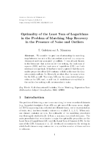 Optimality of the Least Sum of Logarithms in the Problem of Matching Map Recovery in the Presence of Noise and Outliers
