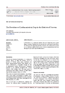 The Prevalence of Leishmaniasis in Dogs in the Districts of Yerevan