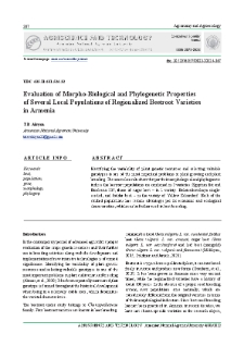 Evaluation of Morpho-Biological and Phylogenetic Properties of Several Local Populations of Regionalized Beetroot Varieties in Armenia