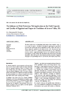The Influence of Hail Protection Net Application on the Yield Capacity and Quality of Eggplant and Pepper in Conditions of Ararat Valley, RA