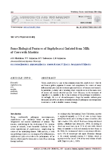 Some Biological Features of Staphylococci Isolated from Milk of Cows with Mastitis