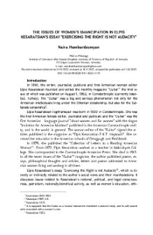 The Issues of Women’s Emancipation in Elpis Kesaratsian’s Essay "Exercising the Right is not Audacity"