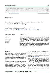 Introducing Seed Material Selection Method for the Increase of Tomato Seed Yield and Quality