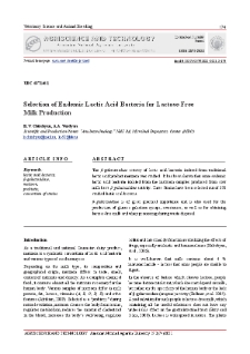Selection of Endemic Lactic Acid Bacteria for Lactose-Free Milk Production