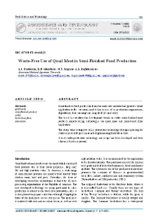 Waste-Free Use of Quail Meat in Semi-Finished Food Production
