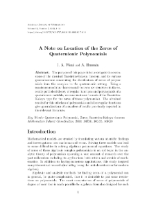 A Note on Location of the Zeros of Quaternionic Polynomials