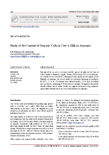 Study of the Content of Somatic Cells in Cow’s Milk in Armenia