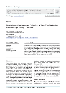 Developing and Implementing Technology of Rosé Wine Production from the Grape Variety “Charentsi”
