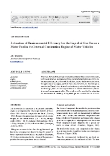 Estimation of Environmental Efficiency for the Liquefied Gas Use as a Motor Fuel in the Internal Combustion Engine of Motor Vehicles