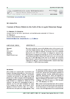 Content of Heavy Metals in the Soils of the Aragats Mountain Range