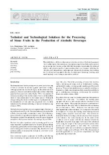 Technical and Technological Solutions for the Processing of Stone Fruits in the Production of Alcoholic Beverages