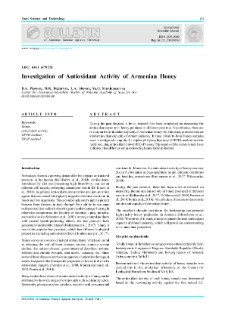 Investigation of Antioxidant Activity of Armenian Honey