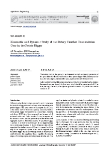 Kinematic and Dynamic Study of the Rotary Crusher Transmission Gear in the Potato Digger