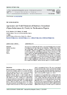 Agronomic and Yield Potentials of Bambara Groundnut (Vigna Subterranea (L.)Verdc.) in Northeastern Nigeria