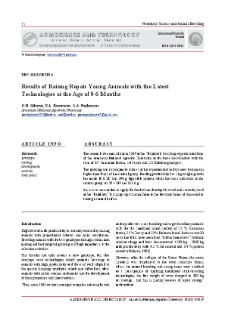 Results of Raising Repair Young Animals with the Latest Technologies at the Age of 0-6 Months