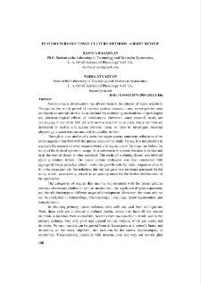 In Vitro Nervous Tissue Culture Methods: a Brief Review