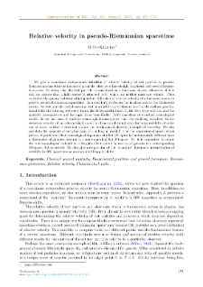 Relative velocity in pseudo-Riemannian spacetime