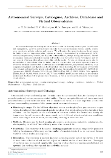 Astronomical Surveys, Catalogues, Archives, Databases and Virtual Observatories