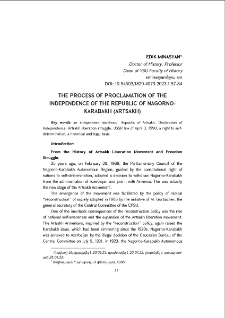 The Process of Proclamation of the Independence of the Republic of Nagorno-Karabakh (Artsakh)