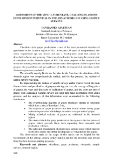 Assessment of the Viticulture State, Challenges and its Development Potential in The Armavir Region Using Sample Surveys