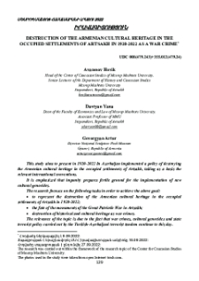 Destruction of the Armenian cultural heritage In the occupied settlements of Artsakh In 1920-2022 as a war crime