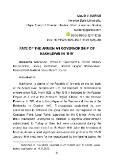 Fate Of The Armenian Governorship Of Nakhijevan In 1919