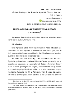 Nikol Aghbalian’s Ministerial Legacy (1919–1920)