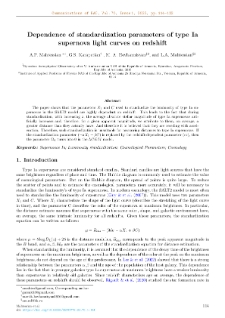 Dependence of standardization parameters of type Iasupernova light curves on redshift