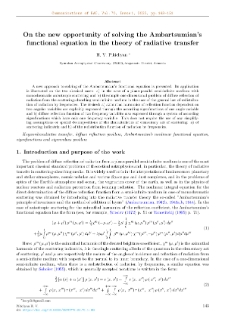 On the new opportunity of solving the Ambartsumian’sfunctional equation in the theory of radiative transfer