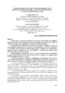 Characteristics Of Mutual Responsibility and Obligations Between the State andthe Individual in a Legal Democratic State