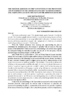 The Need for Additions to the “Convention on the Prevention and Punishment of the Crimes of Genocide” Dated December 9, 1948, Taking into Account the Facts ofthe Armenian Genocide