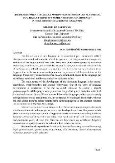 The Development of Legal Word Units in Armenian According to Ghazar Parpetsi’s Work "History of Armenia" (A Synchronic-Diachronic Analysis)