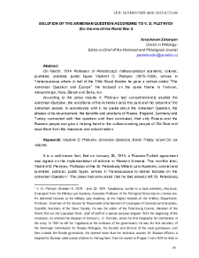 Solution Of The Armenian Question According To V. D. Pletnyev