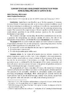 Current State And Development Prospects Of Fresh Agricultural Products’ Export In RA