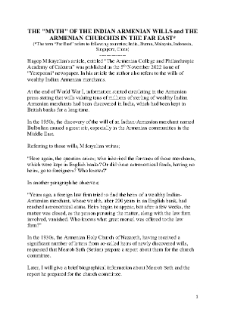 The "Myth" Of The Indian Armenian Wills And The Armenian Churches In The Far East