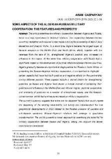 Some Aspects Of The Algerian-Russian Military Cooperation: The Features And Prospects