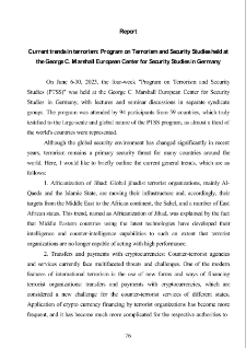 Current trends in terrorism: Program on Terrorism and Security Studies held at the George C. Marshall European Center for Security Studies in Germany