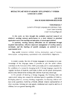 Interactive Methods of Memory Development at Foreign Language Classes