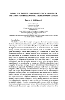 The Maltese Razzett: an Anthropological Analysis of the Ethnic Farmhouse within a Mediterranean Context