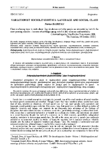 Variationist Sociolinguistics: Language and Social Class