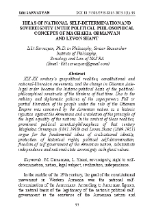 Ideas of National Self-Determination and Sovereigntyin the Political-Philosophical Concepts of Maghakia Ormanyan and Levon Shant