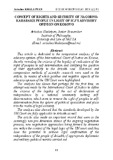 Concept of Rights and Security of Nagorno-Karabakh People in Light of ICJ’s Advisory Opinion on Kosovo